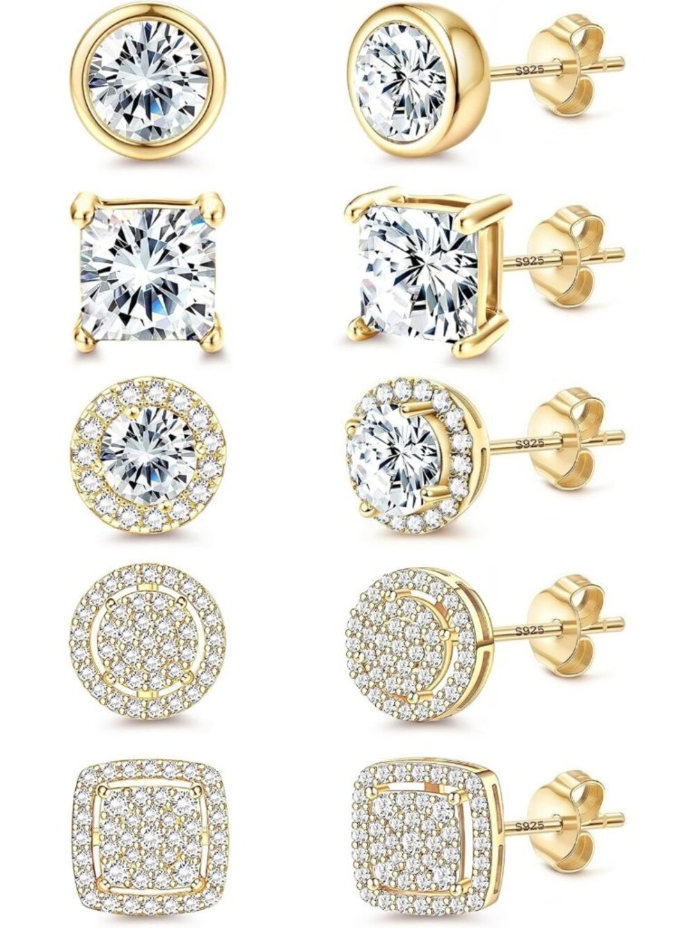14K Gold Plated Men's Stud Earrings, Sterling Silver Post, Stylish & Durable